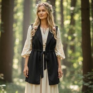 Elevenses Dark Green Faux Suede Front Tie Long Sleeveless Vest Anthropologie M